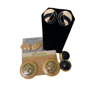 Vintage Earring Set - Kerissa & Ormond - Gold Blue & Enamel Designs 4 Pairs